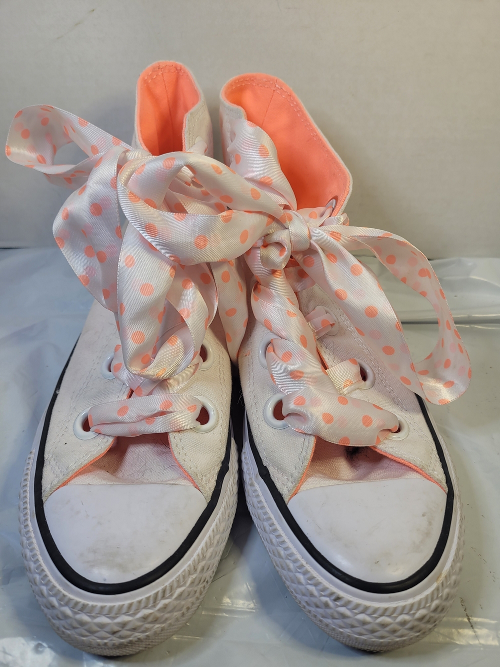 Converse Chuck Taylor All Star Hi Top White Neon Coral Women’s Sneakers Size 7